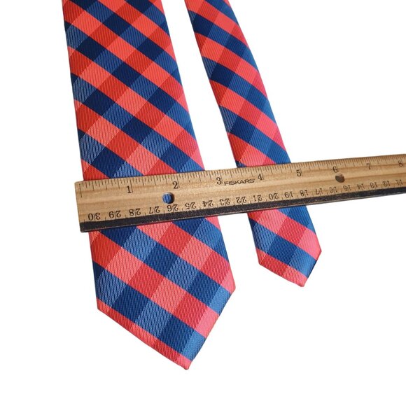 Izod Mens Pink Blue Plaid Tie Vintage Skinny Tie Designer Gift Baby Reveal - Picture 3 of 5